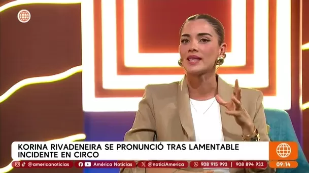 Korina Rivadeneira en 'Desvelados' tras episodio de tocamientos indebidos en función circense. Foto: América TV Korina Rivadeneira en 'Desvelados' tras episodio de tocamientos indebidos en función circense. Foto: América TV