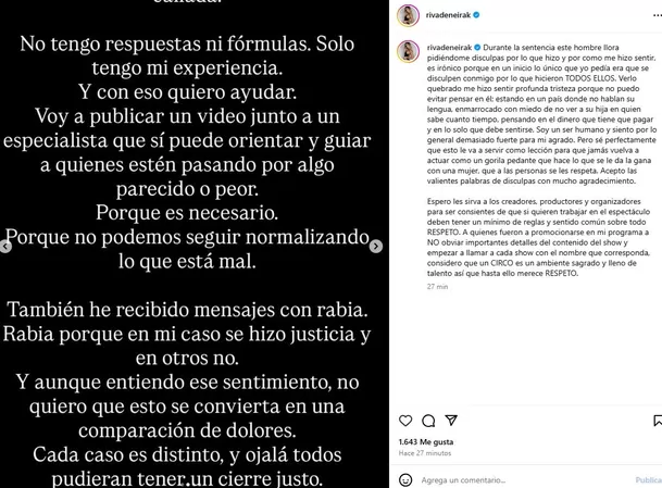 Korina Rivadeneira contó que bailarín le ofreció disculpas entre lágrimas / Instagram