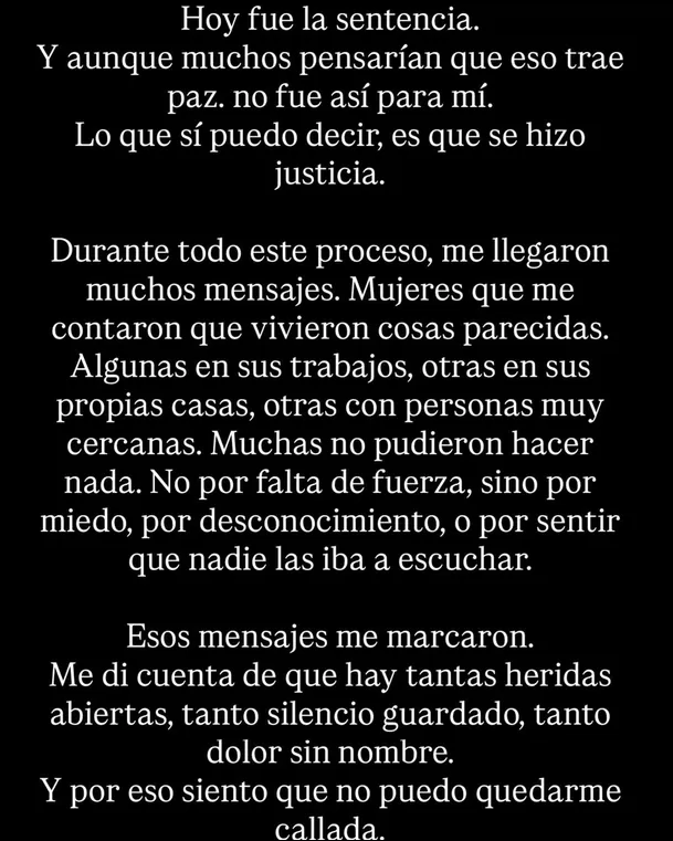 Korina Rivadeneira se pronuncia tras sentencia contra bailarín / Instagram