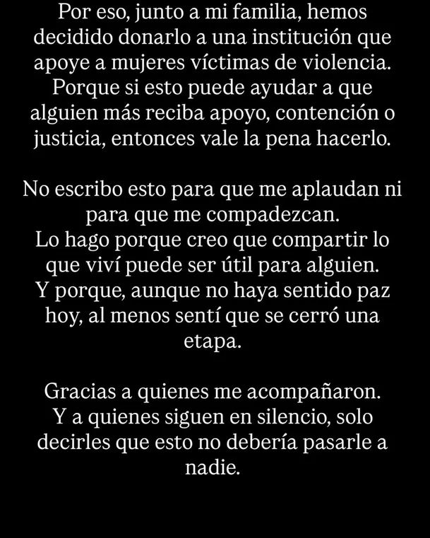 Korina Rivadeneira donará dinero de reparación civil a instituciones que apoyen a las mujeres que fueron víctimas de violencia / Instagram