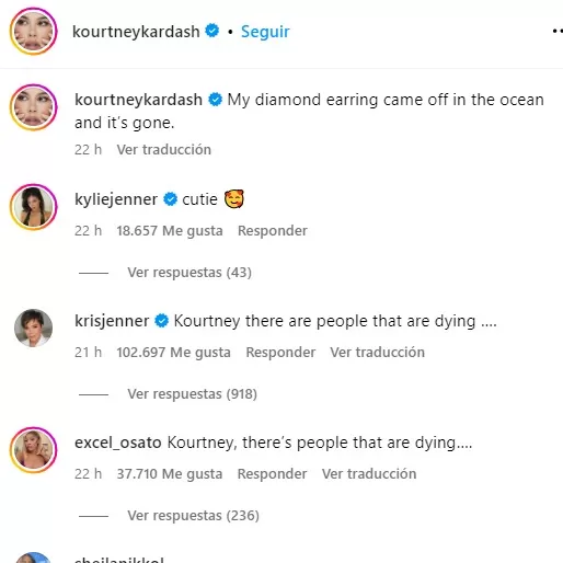 Comentarios en la fotografía de Kourtney | Imagen: Instagram