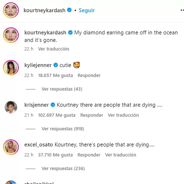 Comentarios en la fotografía de Kourtney | Imagen: Instagram