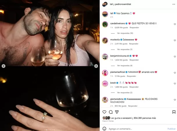 Lali Espósito anunció su compromiso con Pedro Rosemblat / Instagram