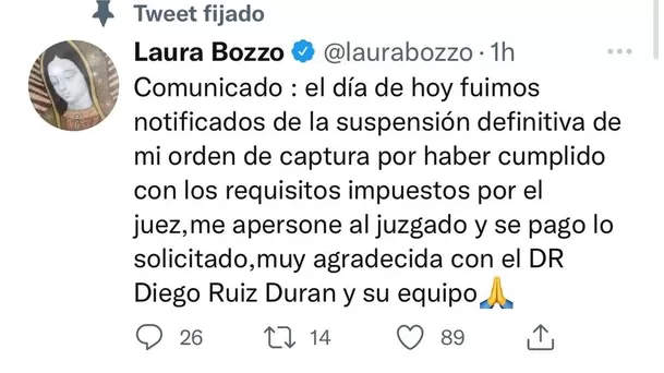 Fuente: Twitter Laura Bozzo