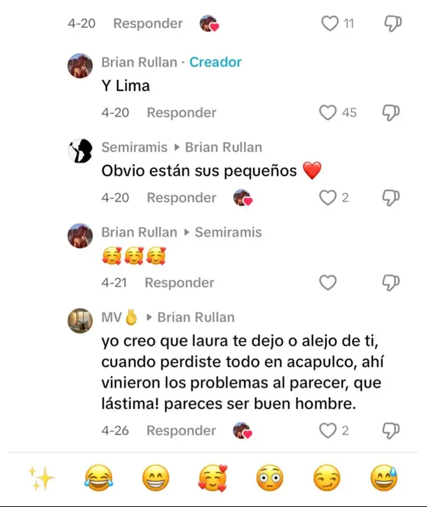 Brian Rullan le da like a comentario en contra de Laura Spoya / Captura / TikTok