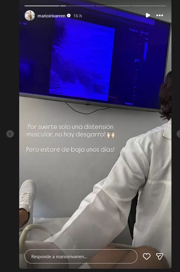 Mario Irivarren diagnosticado con distensión muscular. Foto: Instagram