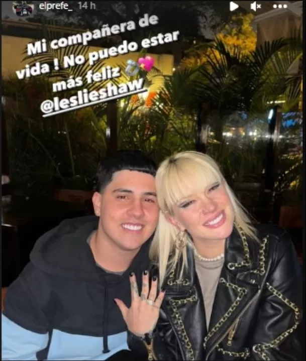 Mensaje publicado por 'El Prefe' tras comprometerse con Leslie Shaw en el 2022/Foto: Instagram