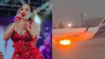 Lesly Águila y sus compañeros de Corazón Serrano estaban dentro del avión cuando una de sus alas se incendió antes del despegue. La cantante quedó conmocionada y compartió imágenes del dramático momento. Video: IG @leslyaguila