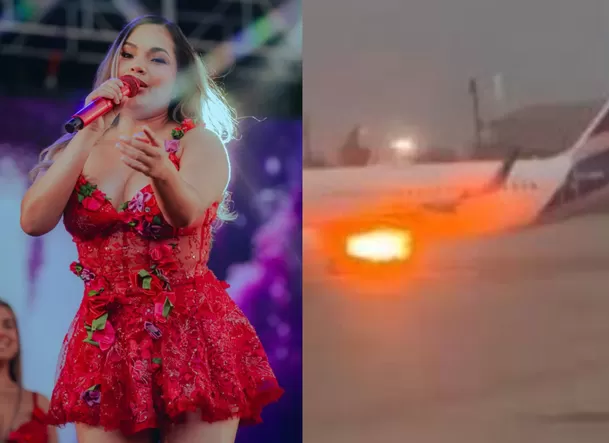 Lesly Águila y sus compañeros de Corazón Serrano estaban dentro del avión cuando una de sus alas se incendió antes del despegue. La cantante quedó conmocionada y compartió imágenes del dramático momento. Video: IG @leslyaguila