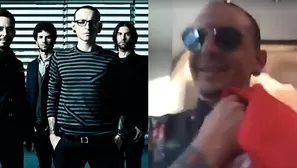 La reacción de Chester Bennington al recibir la bandera del Perú