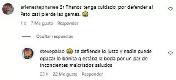 Steve Palao respondió a comentario en redes sociales. Fuente: Instagram