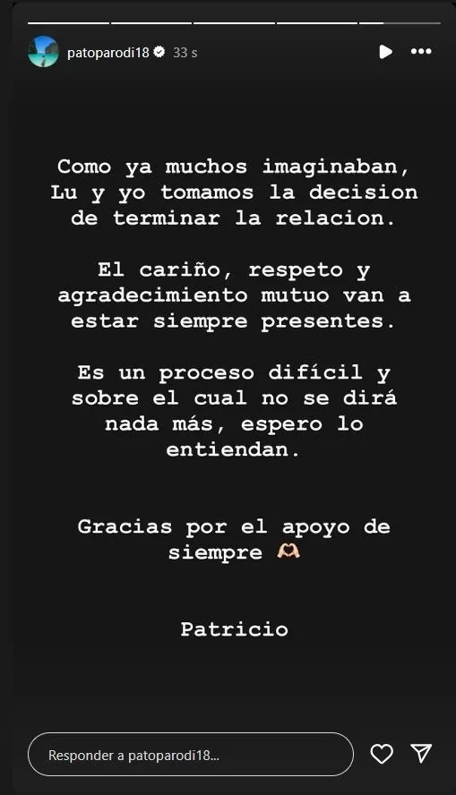 Patricio Parodi respaldó las palabras de Luciana Fuster/Foto: Instagram