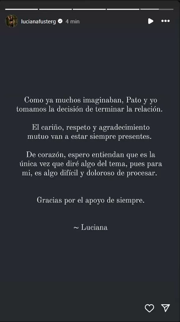 Luciana Fuster terminó con Patricio Parodi/Foto: Instagram