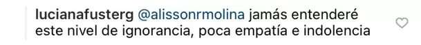 Respuesta de Luciana Fuster a ususaria de Instagram/Foto: Instagram Respuesta de Luciana Fuster a ususaria de Instagram/Foto: Instagram