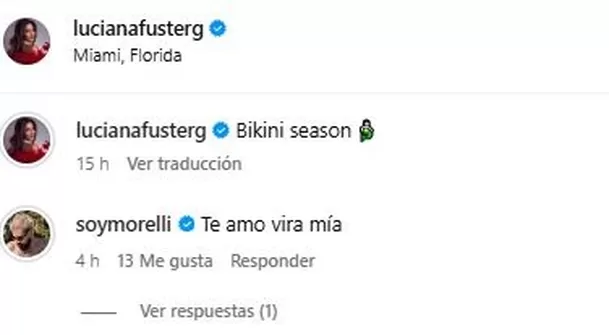 Luciana Fuster posó en bikini desde Miami y Juan Morelli no ocultó su amor con un comentario en redes