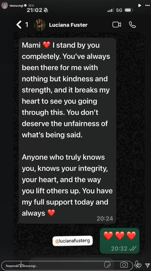 Luciana Fuster respalda a directora del Miss Grand International. Fuente; Instagram