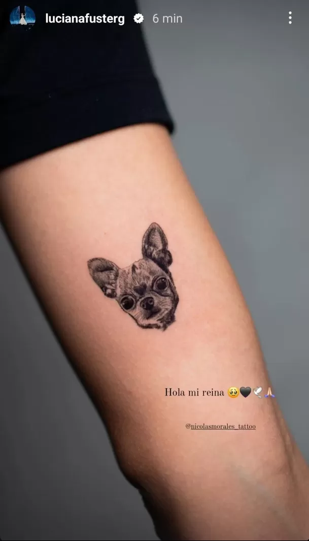 Luciana Fuster se tatuó a su perrita Savanna a casi un año de su fallecimiento. Fuente: Instagram