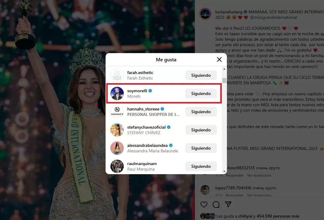 Juan Morelli también le da likes a Luciana Fuster / Instagram