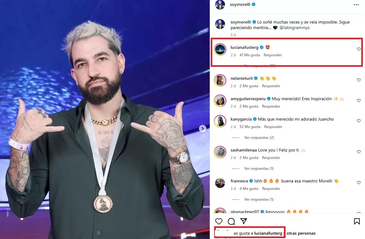 Luciana Fuster le deja likes y comentarios a Juan Morelli desde hace días / Instagram