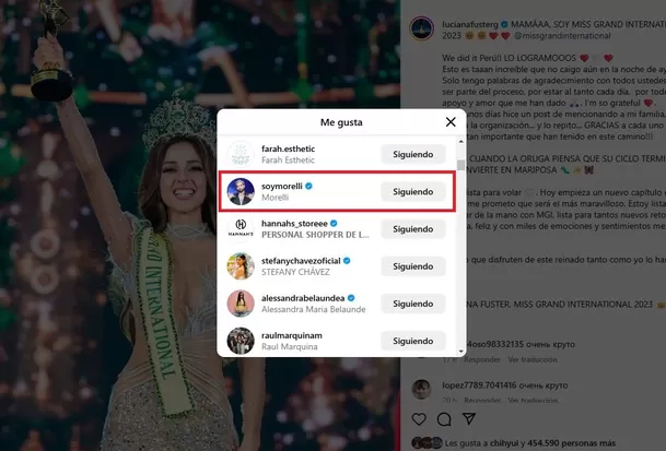 Juan Morelli también le da likes a Luciana Fuster / Instagram Juan Morelli también le da likes a Luciana Fuster / Instagram