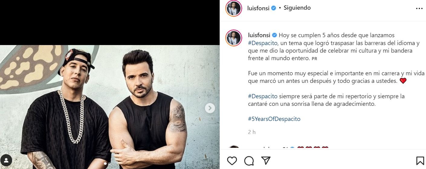 Luis Fonsi celebra los 5 años del lanzamiento de su éxito "Despacito"