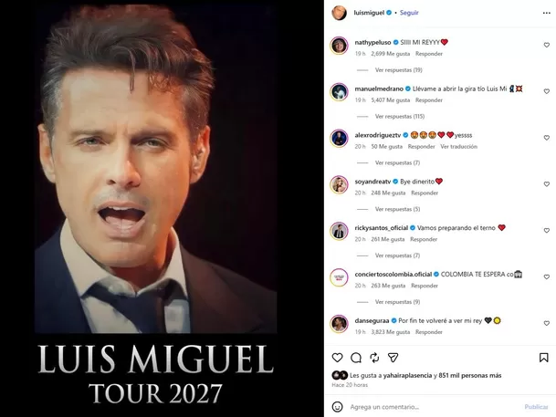 Luis Miguel confirmó que regresará a los escenarios con el “Luis Miguel Tour 2027”, pero dejó un detalle en absoluto misterio: todavía no reveló las fechas, ciudades ni países que formarán parte de su nueva gira internacional. Foto: @luismiguel Luis Miguel confirmó que regresará a los escenarios con el “Luis Miguel Tour 2027”, pero dejó un detalle en absoluto misterio: todavía no reveló las fechas, ciudades ni países que formarán parte de su nueva gira internacional. Foto: @luismiguel
