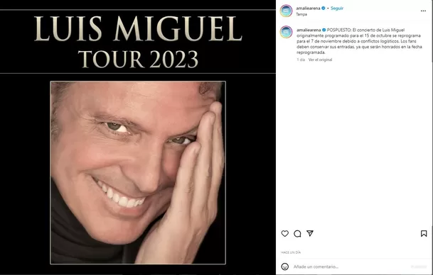Luis Miguel canceló su concierto del 15 de octubre en Florida / Foto: Instagram Luis Miguel canceló su concierto del 15 de octubre en Florida / Foto: Instagram