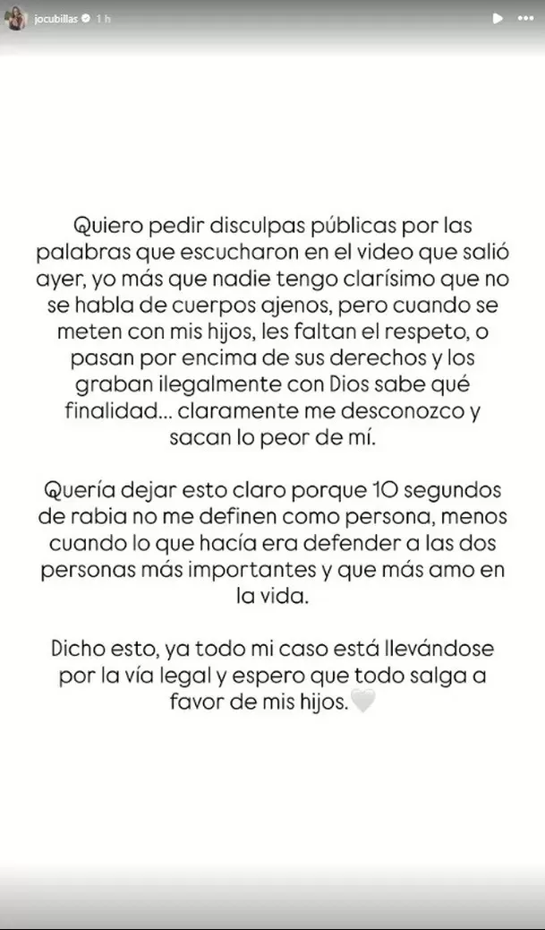 Comunicado de Johana Cubillas / Instagram