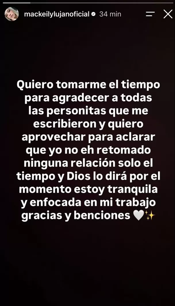 Mackeily Luján aclara situación y no descarta reconciliación con Dimas Ysla / IG: @mackeilylujanoficial Mackeily Luján aclara situación y no descarta reconciliación con Dimas Ysla / IG: @mackeilylujanoficial