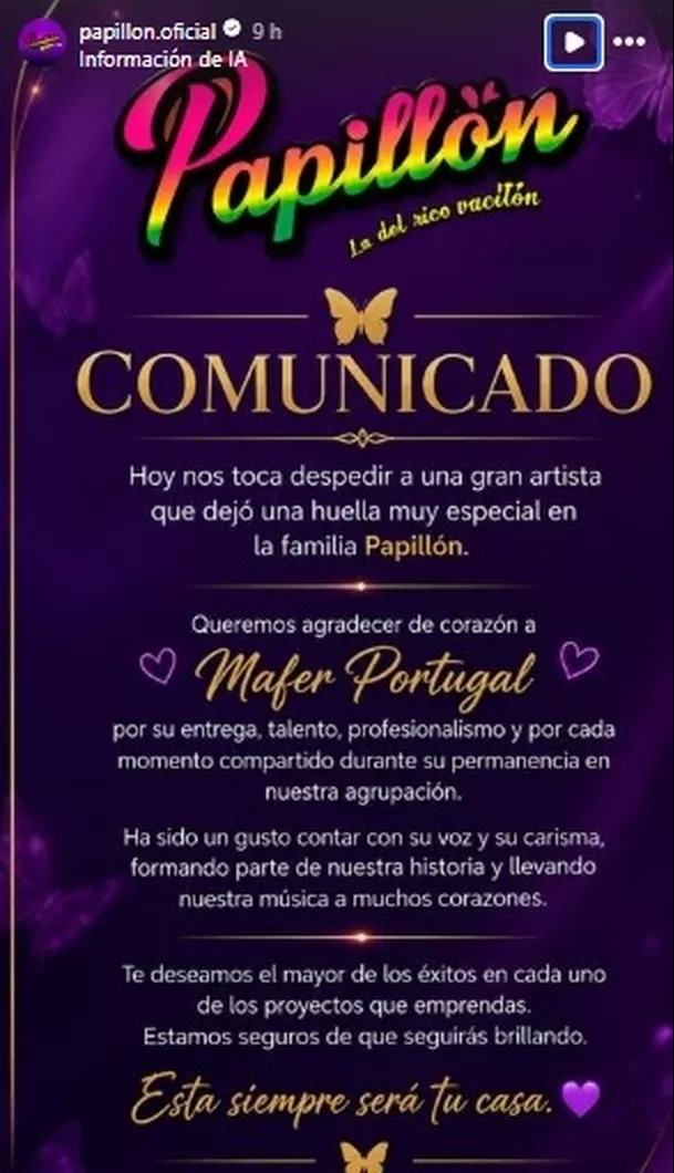 La respuesta de la orquesta Papillón a Mafer Portugal/ IG: papillon.oficial La respuesta de la orquesta Papillón a Mafer Portugal/ IG: papillon.oficial