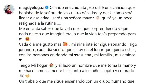 Magdyel Ugaz y su mensaje en redes sociales por su cumpleaños número 40/Foto: Instagram