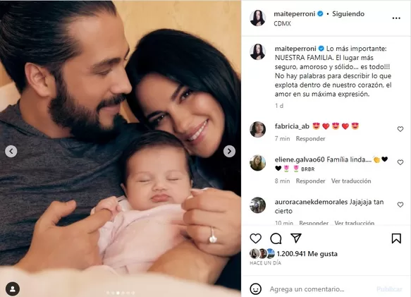 Maite Perroni conmovió con su primera foto familiar junto a Andrés Tovar y su hija