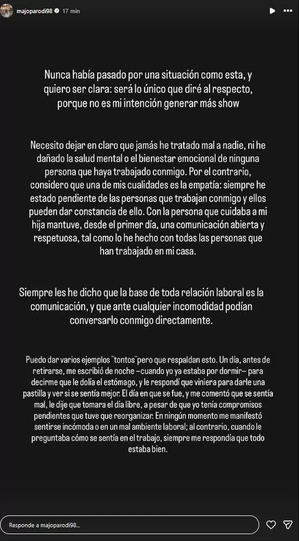 Majo Parodi rompe su silencio y se defiende de grave acusación de extrabajadora / IG: MajoParodi98