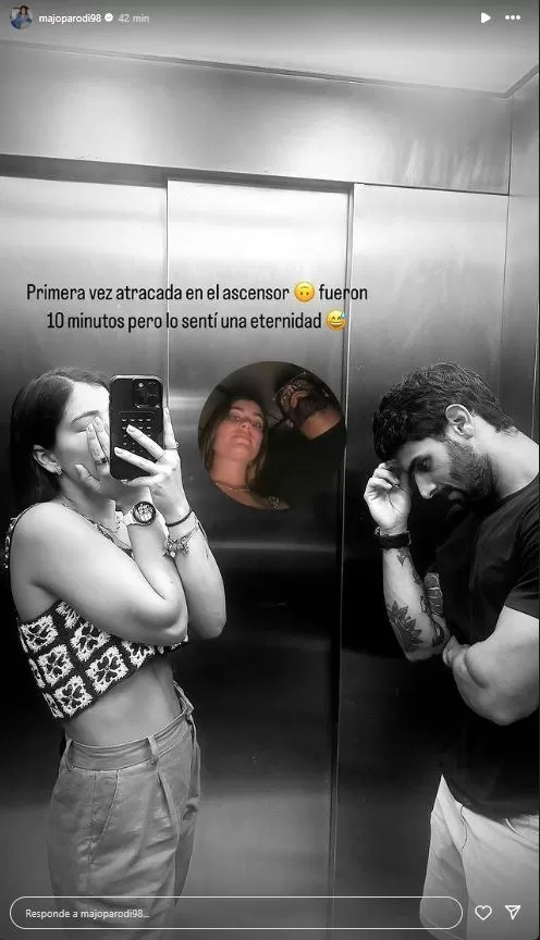 Majo Parodi y su novio Flavio Quincot quedaron atrapados en ascensor. Fuente: Instagram