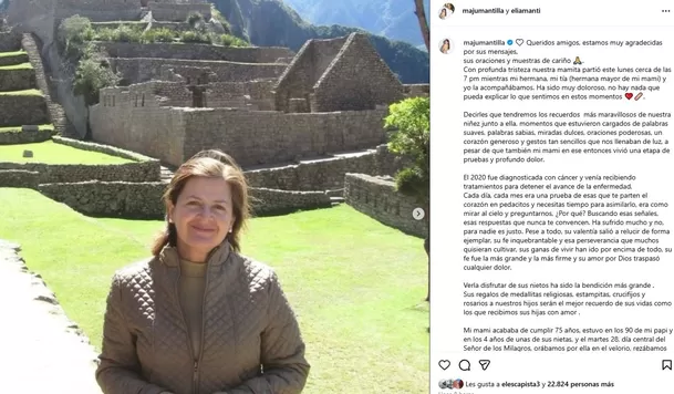 La carta de despedida de Maju Mantilla a su madre / Instagram La carta de despedida de Maju Mantilla a su madre / Instagram