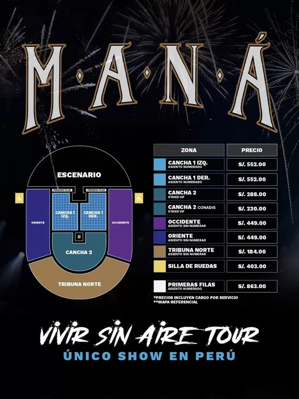 Precios de entradas para el concierto de Maná en Lima este 2026 /IG: @teleticket.oficial Precios de entradas para el concierto de Maná en Lima este 2026 /IG: @teleticket.oficial