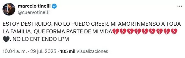 arcelo Tinelli “destruido” por muerte de nieta de Cris Morena / X