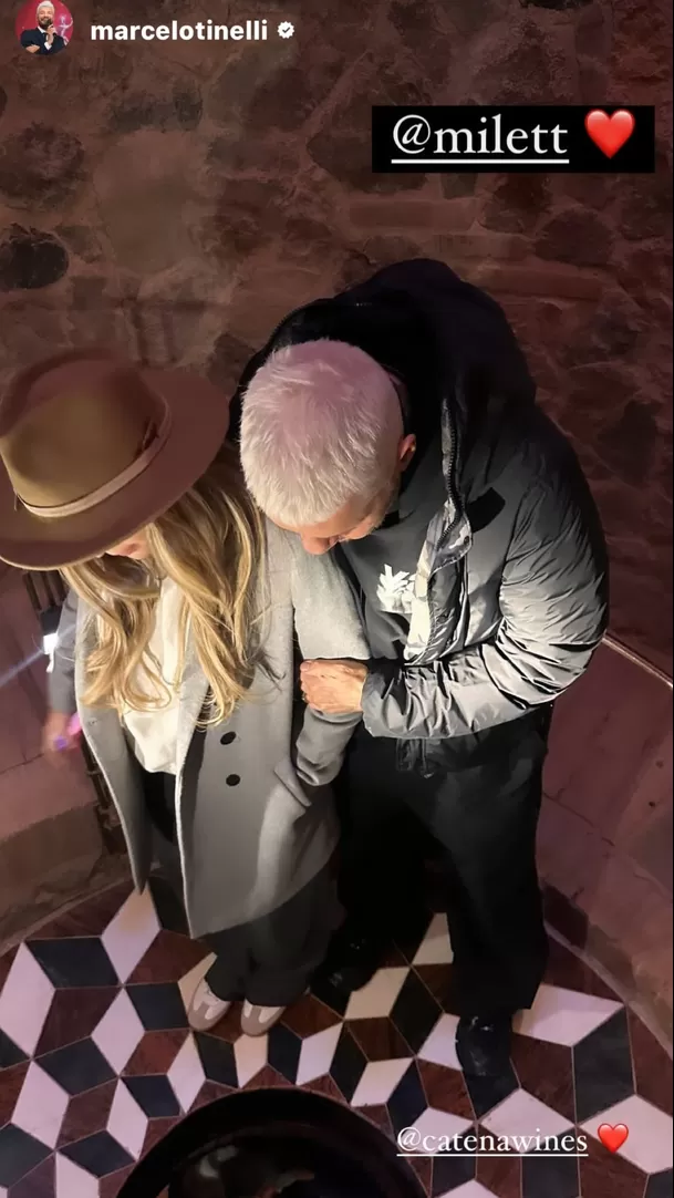 Marcelo Tinelli y Milett Figueroa juntos durante visita a viñedo en Mendoza. Fuente: Instagram Marcelo Tinelli y Milett Figueroa juntos durante visita a viñedo en Mendoza. Fuente: Instagram