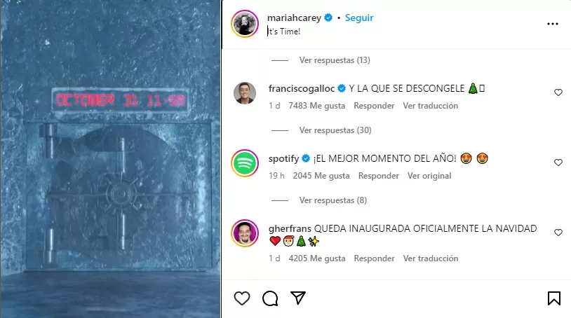 Mariah Carey le dio la bienvenida a la temporada navideña. Foto: Instagram