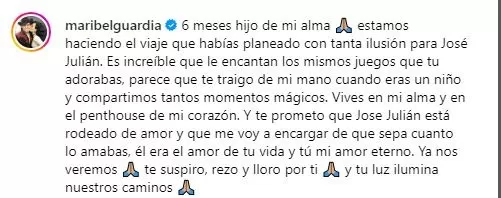 Maribel Guardia viajó a Florida a cumplir uno de los deseos de su hijo antes de morir y dedicó un sentido mensaje por los seis meses de su partida/ Foto: Instagram