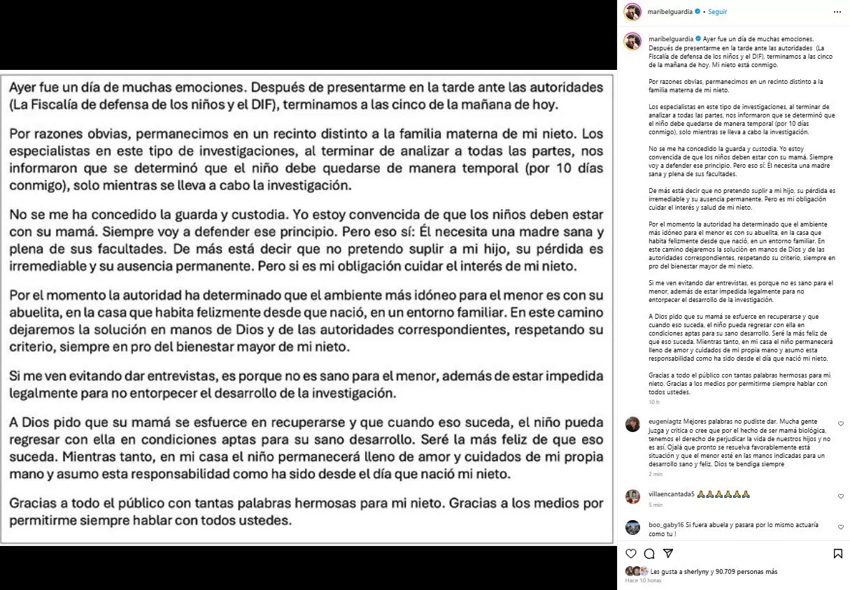 Comunicado de Maribel Guardia. Fuente: Instagram Comunicado de Maribel Guardia. Fuente: Instagram