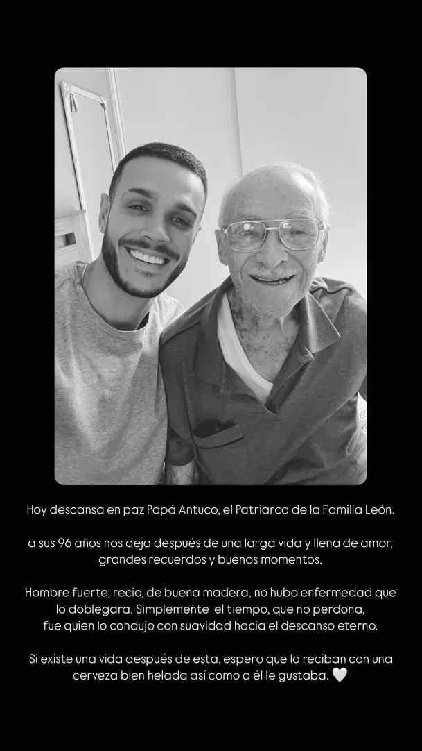 Mario Irivarren se despidió de su abuelo con emotivo mensaje en redes sociales. Fuente: Instagram