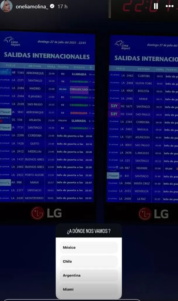 Onelia Molina compartió con sus seguidores una imagen desde el aeropuerto / Instagram
