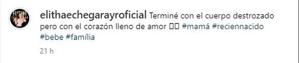 Elitha Echegaray compartió en Instagram información sobre el nacimiento de su bebé con York Núñez/Foto: Instagram