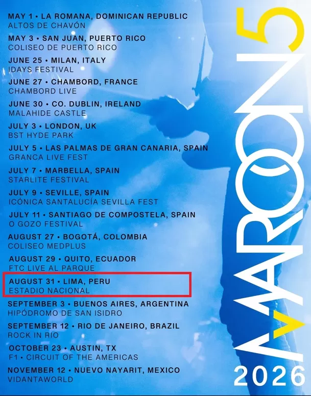 Maroon 5 se presentará en Lima el próximo 31 de agosto / Instagram