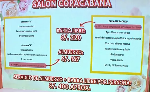 Según informó 'América Hoy' el costo por persona en la boda de Deyvis y Cassandra tendría un costo de 400 soles/Foto: América Hoy