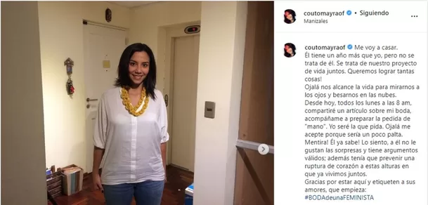 Mayara Couto compartió sus intenciones de casarse y pedirle la mano a su pareja Juan Camilo/Foto: Instagram