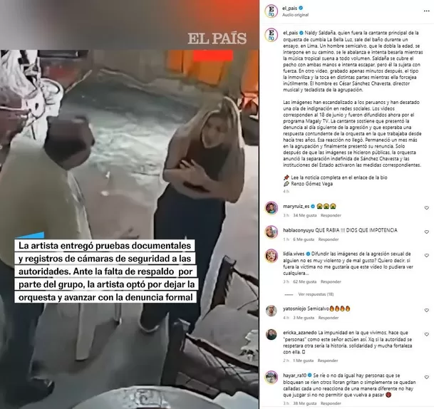 Diario español 'El País' expone acoso contra Naldy Saldaña en La Bella Luz / IG: el_pais