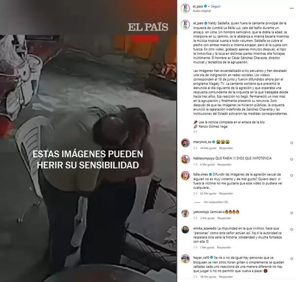 Diario español 'El País' expone acoso contra Naldy Saldaña en La Bella Luz / IG: el_pais