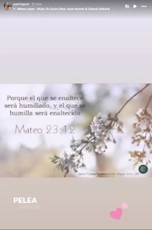 Publicación de Pamale López en redes sociales. Fuente: Instagram Publicación de Pamale López en redes sociales. Fuente: Instagram
